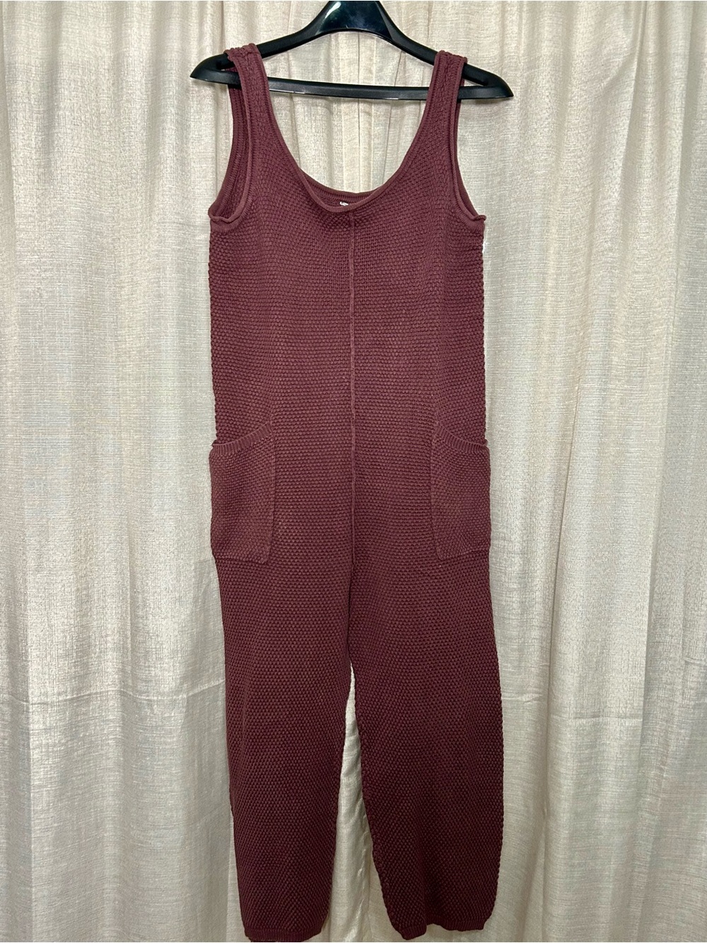 Sleeveless Waffle Knit Beach Romper Jumpsuit in Burgundy